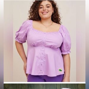 Disney Tangled Peplum Poplin Blouse Lavender Puff Sleeve Size 5 plus size